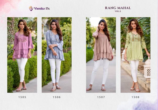 Rang Mahal Vol 2 By Vamika Nx Heavy Rayon Tunic Ladies Top Wholesale Market In Surat